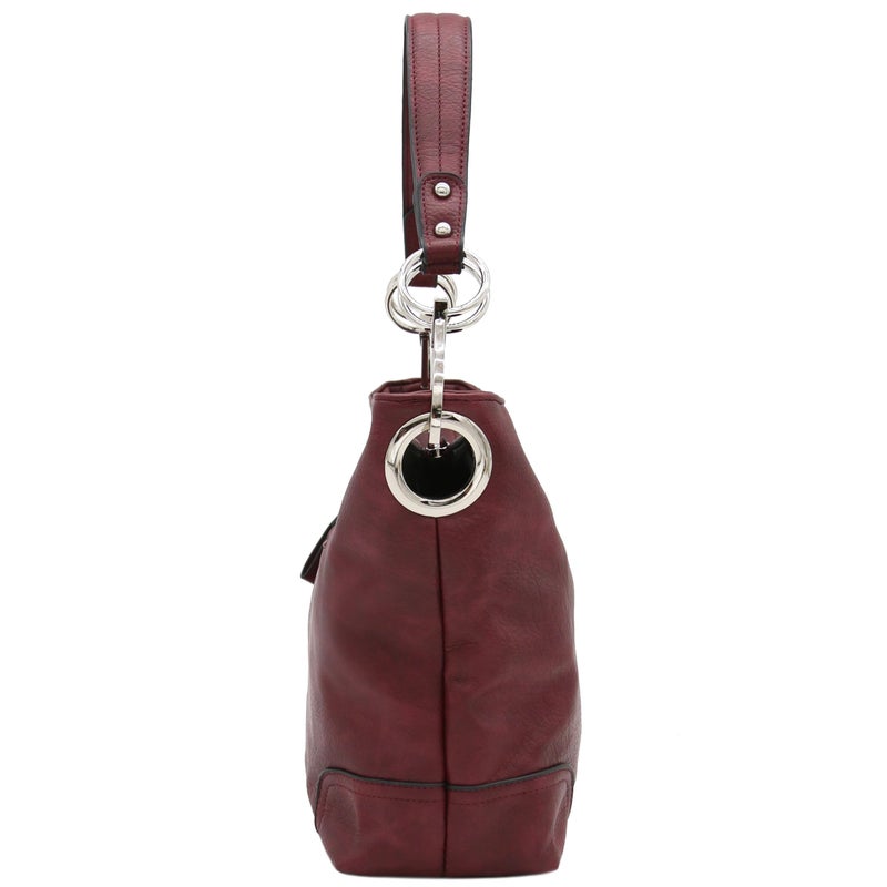 Alyssa Hobo Shoulder Bag with Big Snap Hook Hardware (Burgundy) - Image 3